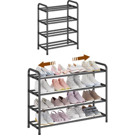 KANAV 4-Tier Expandable Shoe Rack – Adjustable Shoe Organizer & Shoe Storage for Closet, Entryway, and Front Door – Space-Saving Shoe Shelf and Rack Organizer for Home - Black