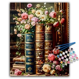 Paint by Numbers for Adults - Book Flowers Adult Paint by Numbers Kits on Canvas for Beginner without Frame, DIY Vintage Acrylic Oil Painting by Number for Adults, Perfect for Gift Decor (16x20 inch)
