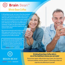Brain Bean Organic Coffee – Smooth Taste & Rich Medium Roast – High Antioxidant & USDA certified organic for Cognitive Support, Mood Enhancement & Toxin Removal - Whole Bean Coffee – 16 oz (1-Pack)