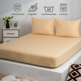 Strauss Home® Jersey Fitted Sheet, Bed Sheet, 100% Cotton, 140 x 200 - 160 x 200 cm (Beige)