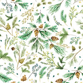 Pine Vines - Papel de regalo botánico para día festivo, hojas plegadas planas de 19.5 x 27 pulgadas