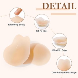 Sticky Bras Push Up Invisible Adhesive Bra, Reusable Silicone Backless Strapless Bra with Nipple Covers, Style B-Apricot, M