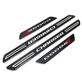 iPick Image Compatible with Dodge Charger Black Real Carbon Fiber 4 Pcs Universal Car Door Sill Step Protector Kick Plates, Set of 4