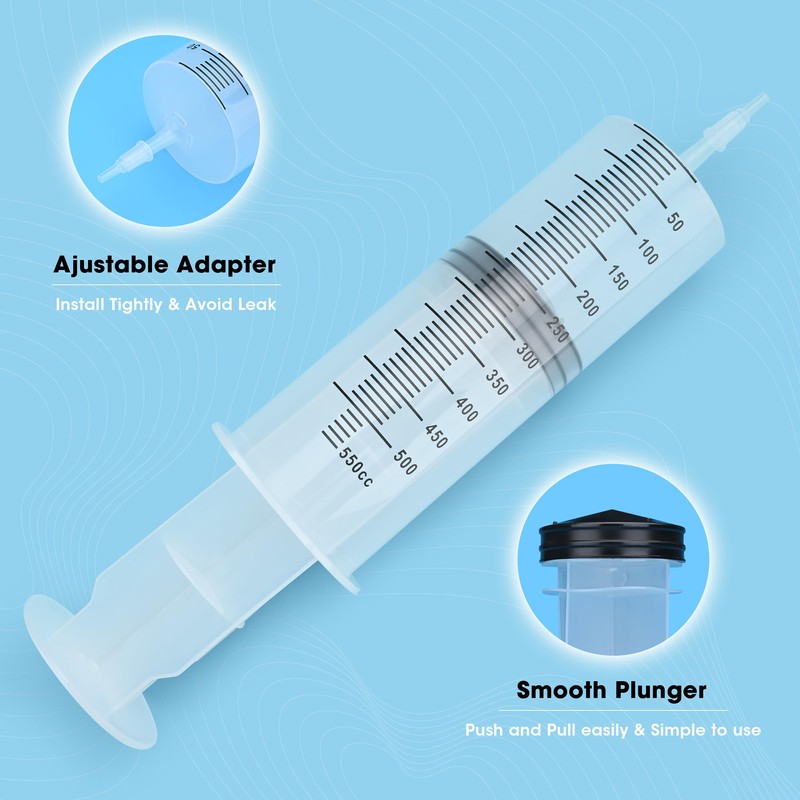 500mL Large Syringe with Tip Adapter, Individual Sealed and Sterile,