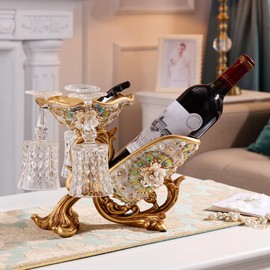 ILWorkTLs Vintage Countertop Wine Holder,Tabletop Wine Bottle Stand,Decorative Wine Rack for Home Bar Restaurant Club Hotel,Gold