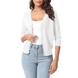Urban CoCo Woman's 3/4 Sleeve Solid V-Neck Shrugs for Dress Lightweight Knit Cardigan,White,XL
