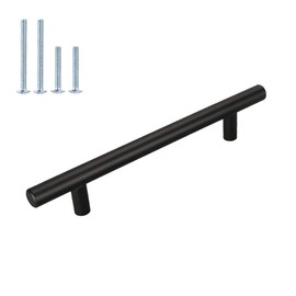 homdiy Cabinets Door Pulls and Handles for Kitchen- 15 Pack HD201BK 6-1/4in (160mm) Hole Centers Modern Black Stainless Steel Cabinet T-bar Knobs