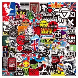 Rock and Roll Music Stickers, 100Pcs Trendy Music Band Stickers Packs for Classic Rock, Colorful VSCO Waterproof Vinyl Decal for Laptop Bicycle Water Bottles Skateboard Luggage