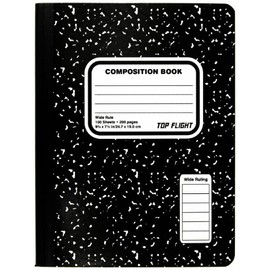 Top Flight Sewn Marble Composition Book, Black/White, Wide Rule, 9.75 x 7.5 Inches, 100 Sheets, Pack of SIX Comp Books (41353-6)