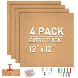Cork Board Tiles - 4 Packs Adhesive Corkboards for Wall,Small Cork Board Decorations, Cork Board Squares, Cork Sheet Decorative Cork Board for Office, School & Home