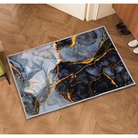 keensoft Black Gold Marble Area Rug 2x3 ft Modern Small Floor Mats Abstract Grey Entryway Rugs Front Door Mat Non-Slip Washable Low-Pile Floor Carpet Decor for Living Room Bedroom Kitchen Bathroom
