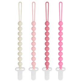 Pacifier Clips Baby Girls - Draklary 4 Pack Paci Clip Silicone Soothe Baby Binky Holder for Shower Birthday Gift