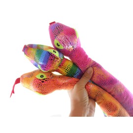 Curious Minds Busy Bags Set of 3 Plush Snakes - 33" Metallic Bright Colorful Shimmer - Stuffed Sensory Fidget Toy Stuffie