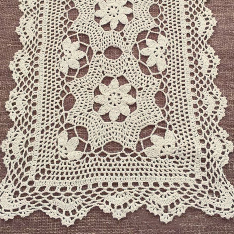 Yizunnu Handmade Crochet Lace Cotton Beige Table Runner Wedding Parting