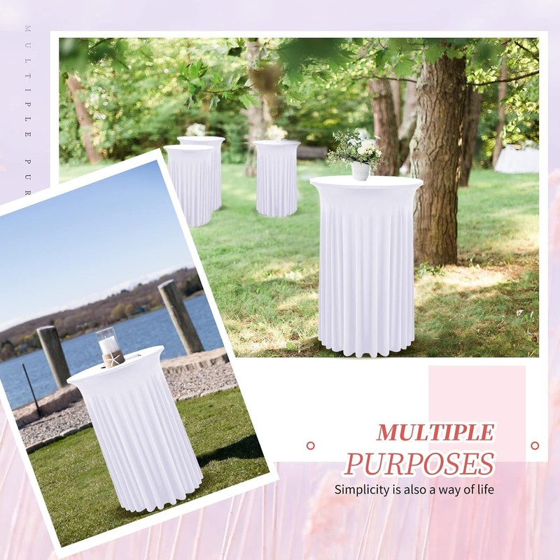 2 Packs White Round Cocktail Table Skirt 32"x 43"