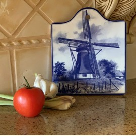 Dutch Windmill Porcelain Cheeseboard with Cork Backing