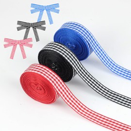 3 Pcs Gingham Ribbon Red Black Blue Plaid Ribbon for Crafts Hair Accessories DIY Craft Gift Wrapping Wedding Home Decoration 5/8" X10 Yards Each Roll