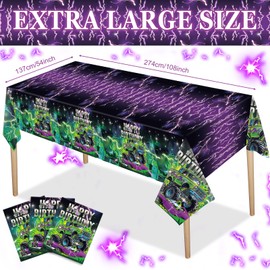 WovWeave 3 Pcs Monster Party Tablecloth Happy Birthday Truck Table Cloth 54 x 108 Inch Plastic Disposable Truck Theme Tablecover for Boys Rectangle Round Desk Truck Theme Birthday Party Supplies