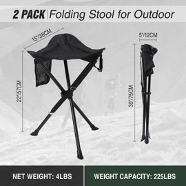 REDCAMP 2 Pack Extra Tall Folding Tripod Stools for Adults, Lightweight Portable Camping Stools for Blinds, Small Tripod Chairs for Fishing Backpacking Travel, Black