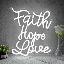 Faith Hope Love Neon Sign Dimmable Inspirational Wall Decor White Neon Light for Bedroom Led Light Up Sign Love Faith Hope for Christmas Birthday