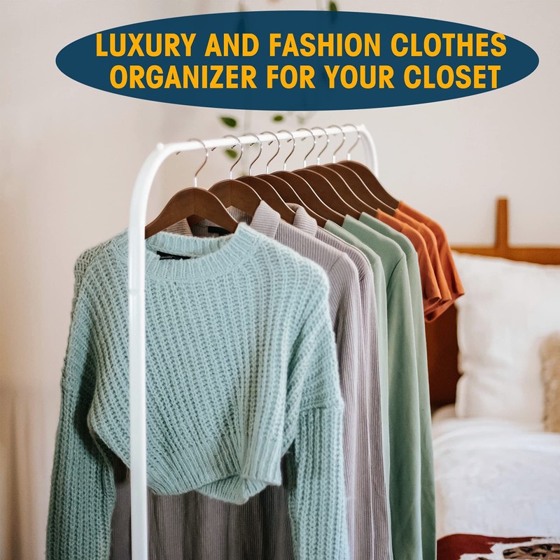Wooden Hangers 10 Pack: Solid Shirt Hangers with Pants Bar,
