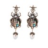 Vintage Bug Insect Beetle Dangle Earrings Abalone Shell Crystal Pearl