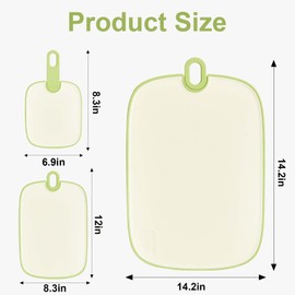 Plastic Cutting Board Set of 3,Kitchen Food Grade Durable Chopping Boards with Easy Grip Handle,Hook Hole,BPA Free,Reversible Non Slip Board for Meat, Vegetables, Fruits, Fish,Cheese (Green)