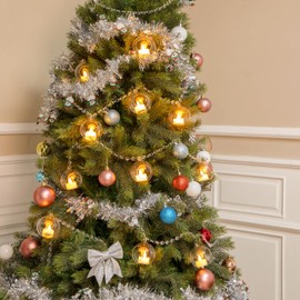 GlikCeil 17 Pcs 3.15'' Hanging Glass Tealight Holder Globe and Clear K9 Crystal Garland Strands, Hanging Glass Terrarium Glass containers for Wedding Party Tree Decoration