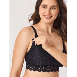 MOMANDA Women's Lace Nursing Bra Lace Bralette Padded No Underwire Maternity Bras Breastfeeding Pregnancy Black 32E