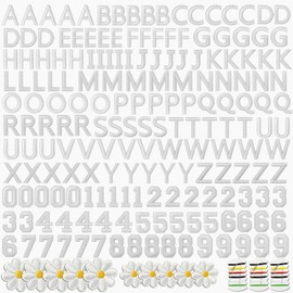 193 Pieces Iron on Numbers and Letters Patches 1.57 Inch Letter Patches Alphabet Embroidered Patch A-Z,Numbers 0-9,Flowers for Clothes Hat, Socks, Jeans, DIY Accessories,White