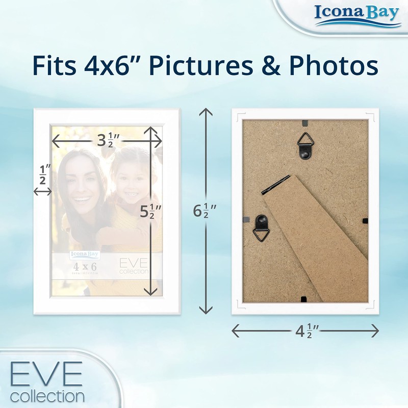 Icona Bay 6x4 Picture Frames (White, 6 Pack), Modern Double-Bevelled