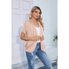 HIYIYEZI Casual Short Sleeved Cardigans Tops for Women Summer Dressy Soft Lightweight Beach Cover-up Plus Size (2X-Large,Taupe)