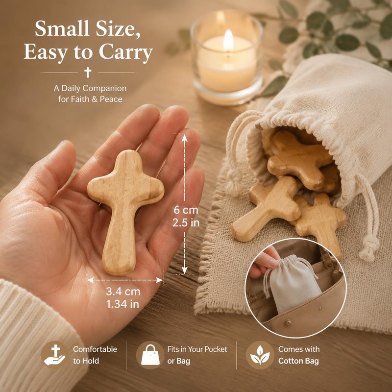 Small Wooden Crosses, 24 Pieces Holding Cross, 2.36in Portable Prayer