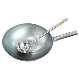 Sunrise 14 Inch Hong Kong Style Wok -Round Bottom + 18 inch lenghth Wok Ladle