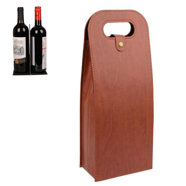 NUOYIA Portable 2 PU Leather Bottle Wine Tote Carrier, Reusable