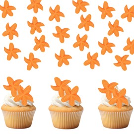 20 piezas de decoración de cupcakes de estrellas de mar naranja, mini decoraciones de pastel de estrellas de mar naranja para fiestas de verano, baby shower, suministros de decoración para fiestas de