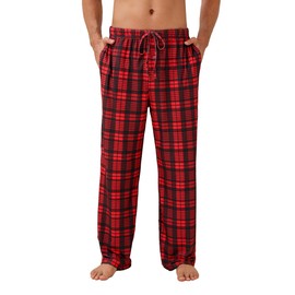 Ekouaer Mens Lounge Pants Soft PJ Sleepwear Nightwear Bottoms Check Design Warm Winter Comfortable wear, Black+Red M