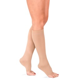 RIEMTEX Compression Stockings Class 1 CCL1 Support Stockings for Men and Women with Open Toe Black or Beige Classic Series 7110, beige