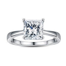SMILEST 1.5ct Princess Moissanite Rings for Women, D Color VVS1 Clarity Lab Created Moissanite Solitaire Ring Rhodium Plated Solid 925 Sterling Silver 4-Prong Moissanite Engagement Ring for Women,