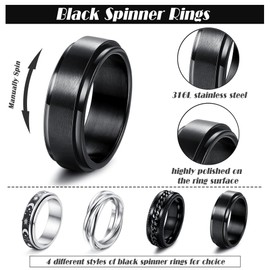 Sanfenly 4-6Pcs Stainless Steel Spinner Ring for Women Mens Fidget Band Rings Moon Star Celtic Stress Relieving Wide Wedding Promise Rings Set