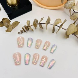 Luxury Gem Custom Mermaid Press on nails,Reusable False Nails, Salon Acrylic Nail Kits 10pcs-Medium