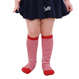 Kids Knee Thigh High Striped Socks White And Blue Long Tube Sock for Costume Cosplay Role Play 1 Pair Red White Stripe