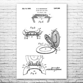 Toilet Seat & Cover Poster Print, Bathroom Art, Plumber Gift, Plumbing Decor, Toilet Blueprint, Handyman Gift Black & White (24 inch x 36 inch)