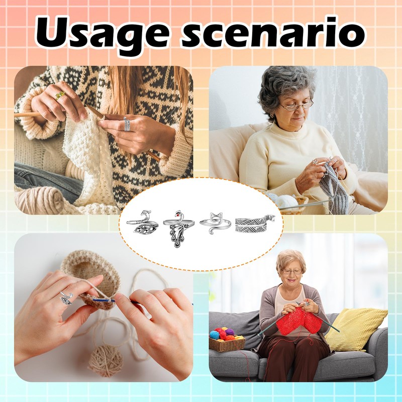 4 anillos de ganchillo para tejer para dedos de metal,
