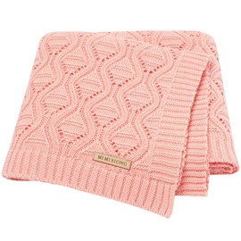 LAWKUL Baby Blanket 100% Cotton Breathable Soft Knitted Cellular for Newborns Boys Girls Toddlers 90 x 70 cm Pink