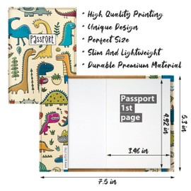 Quttie Passport Cover for Kids, Women and Men, Cute Travel Passport Holder (Dinosaur Pattern)