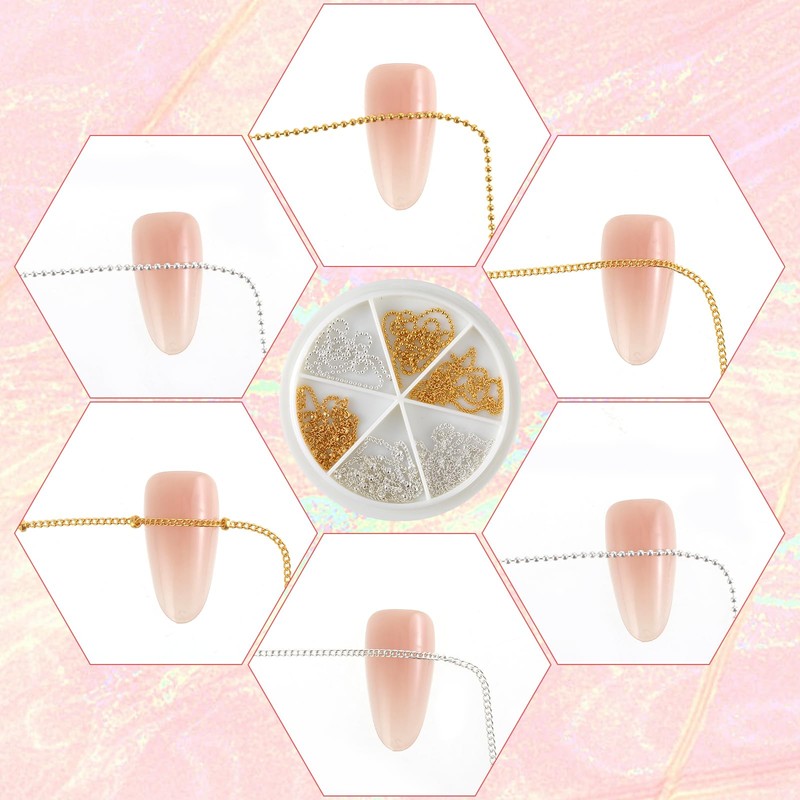 6 Strips 3D Nail Art Chains Nails Chain Charms Metallic