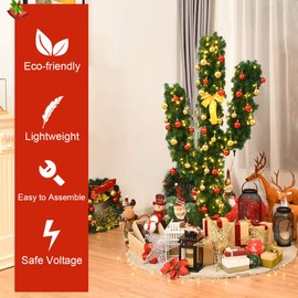 SAFEPLUS 5ft Cactus Christmas Tree Artificial Xmas Tree with 90 LED Lights and Bowknot