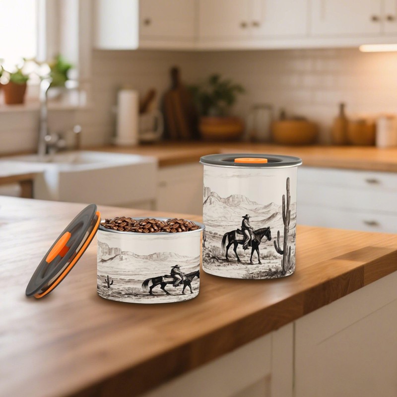 WELLDAY Coffee Canister Western Cowboy Theme Airtight Stainless Steel Coffee