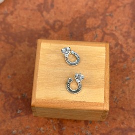 Sterling Silver Rhodium-plated Detailed Horseshoe Post Stud Earrings Small Size